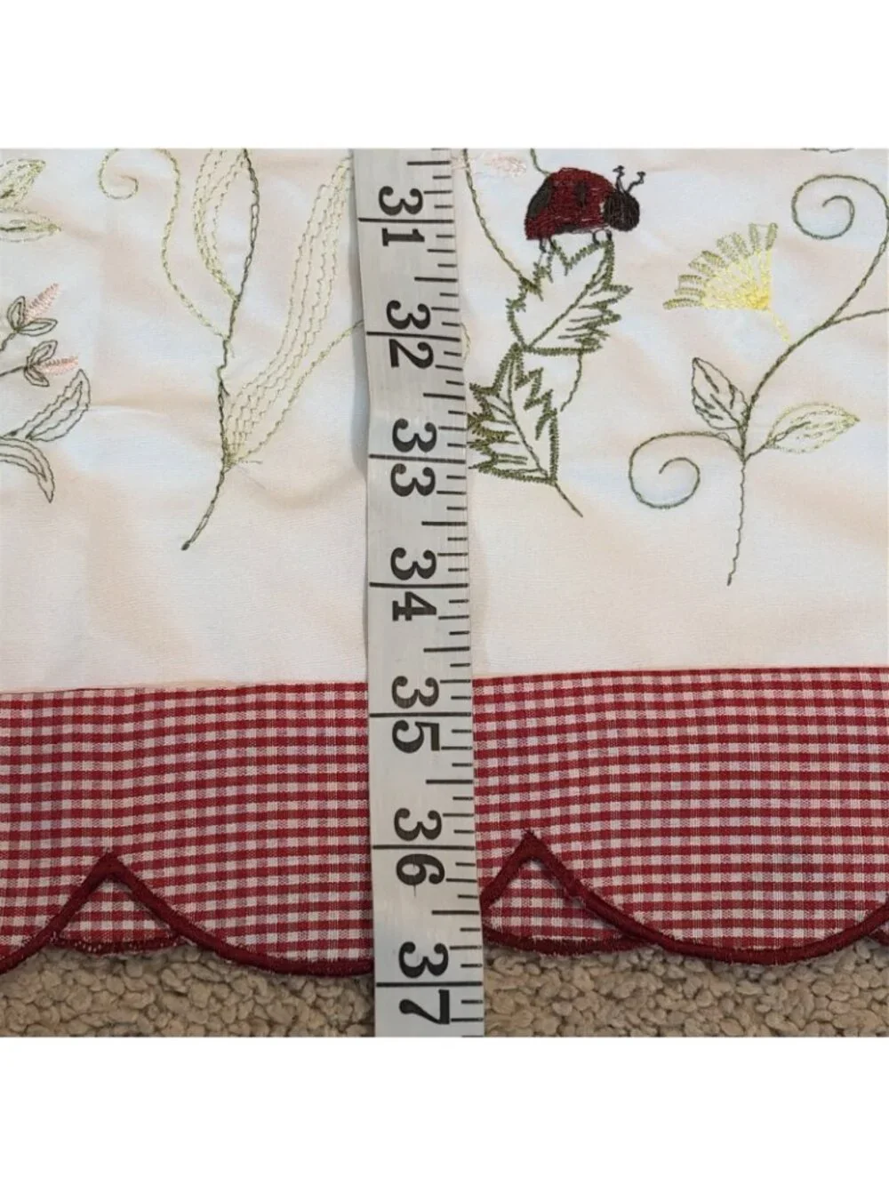 Lorraine Ladybug Meadow Swag Valance & Panels Curtain Red Gingham Cottagecore